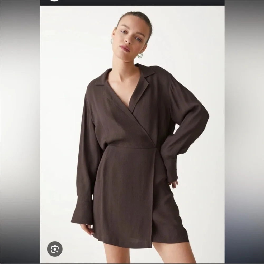 & Other Stories Collared Wrap mini dress brown size 0